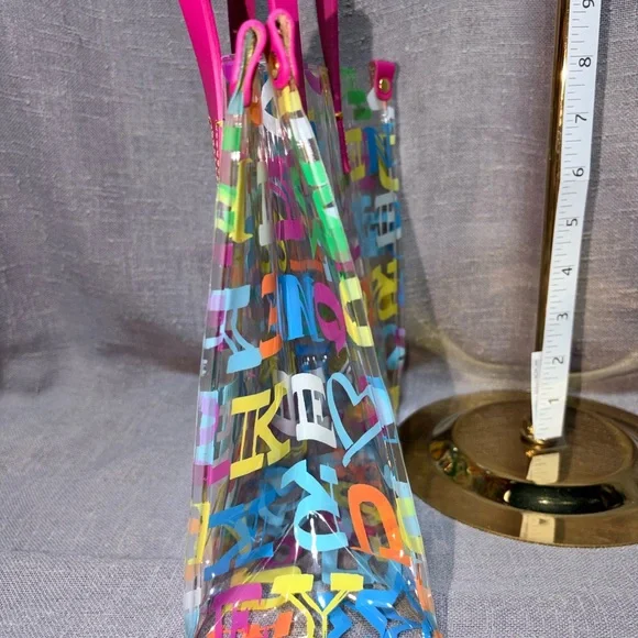 Dooney & Bourke Clear Multicolor Letter Print Tote with Pink Handles - Picture 4 of 5